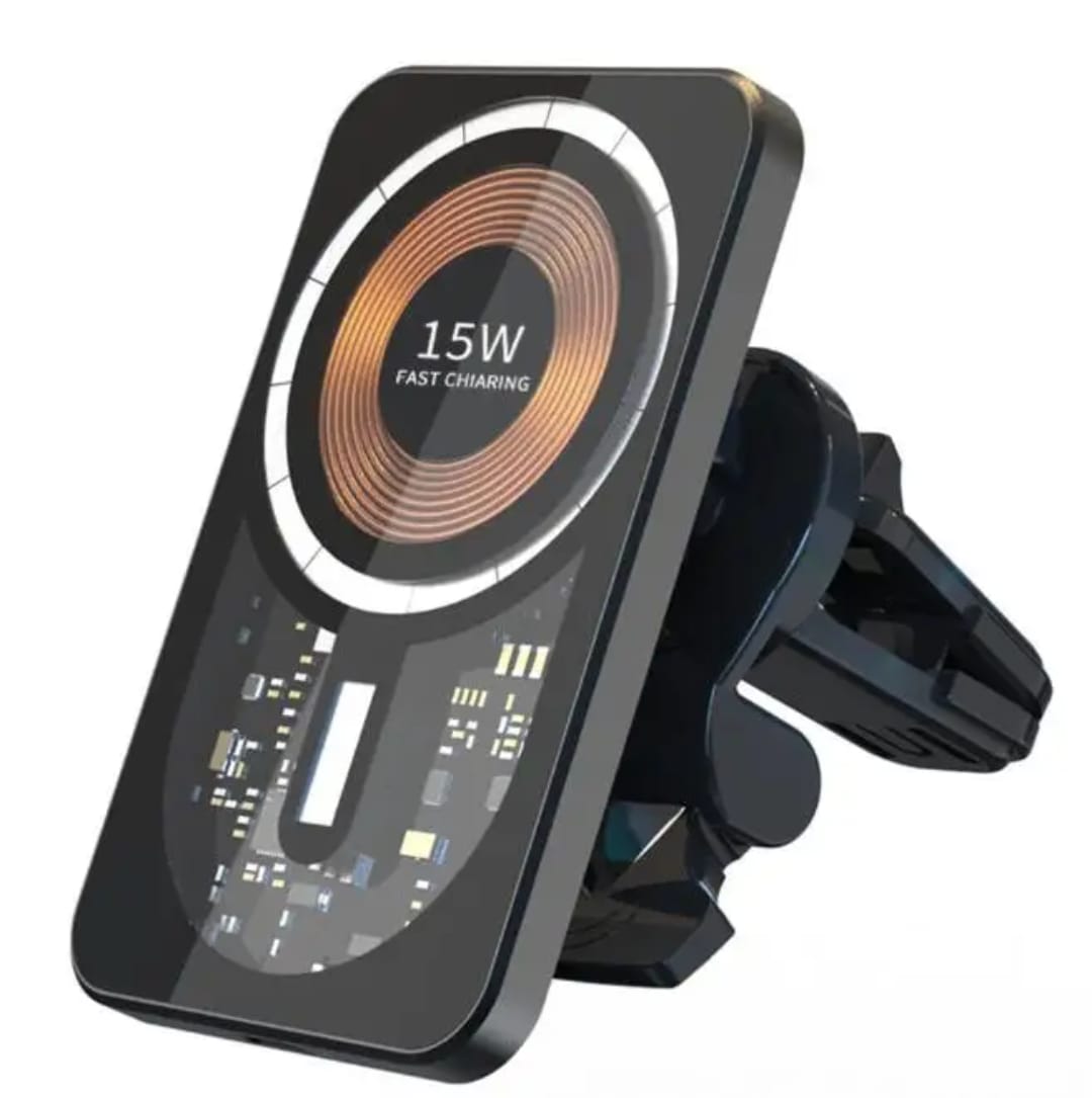 Karikues Wireless Magnetik për Makinë 15W Max, magnetik dhe praktik, për përdorim në veturë, e zezë (transparent)