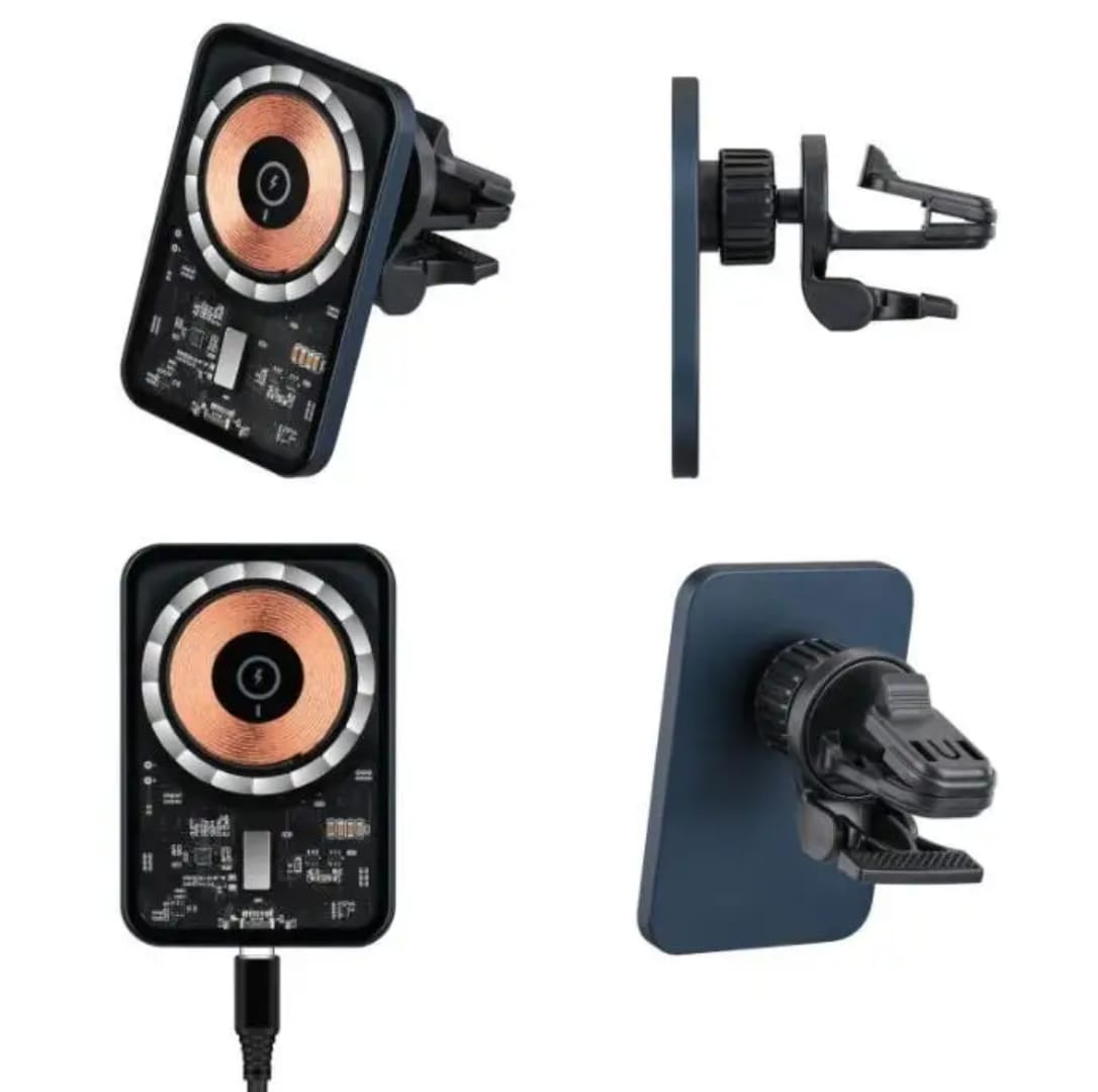 Karikues Wireless Magnetik për Makinë 15W Max, magnetik dhe praktik, për përdorim në veturë, e zezë (transparent)