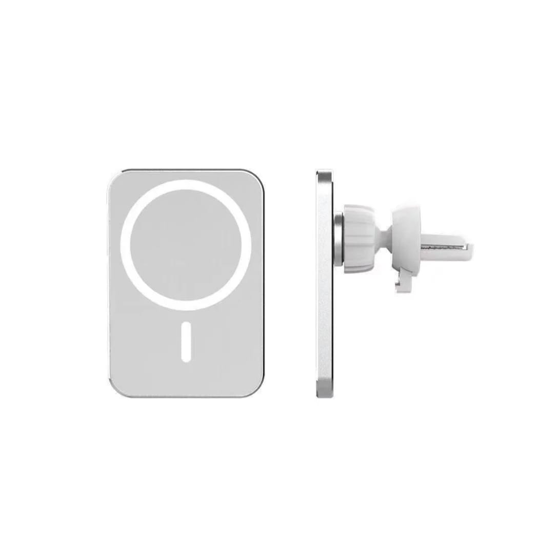 Mbajtëse Makine me Karikues Wireless Magnetik (Stili MagSafe) 5000 mAh, magnetik dhe praktik, për përdorim në veturë, e bardhë/argjend