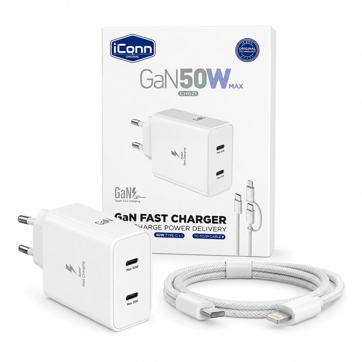 Karikues iConn CH621 GaN 50W me USB-C dhe USB-A - foto 1