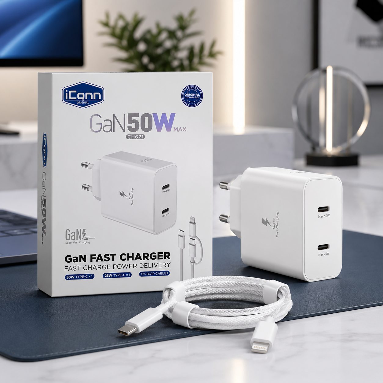 Karikues iConn CH621 GaN 50W me USB-C dhe USB-A - foto 3
