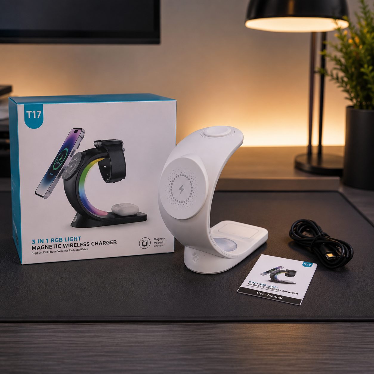 Karikues Wireless Magnetik T17 3-në-1 për telefon, orë dhe kufje - foto 3