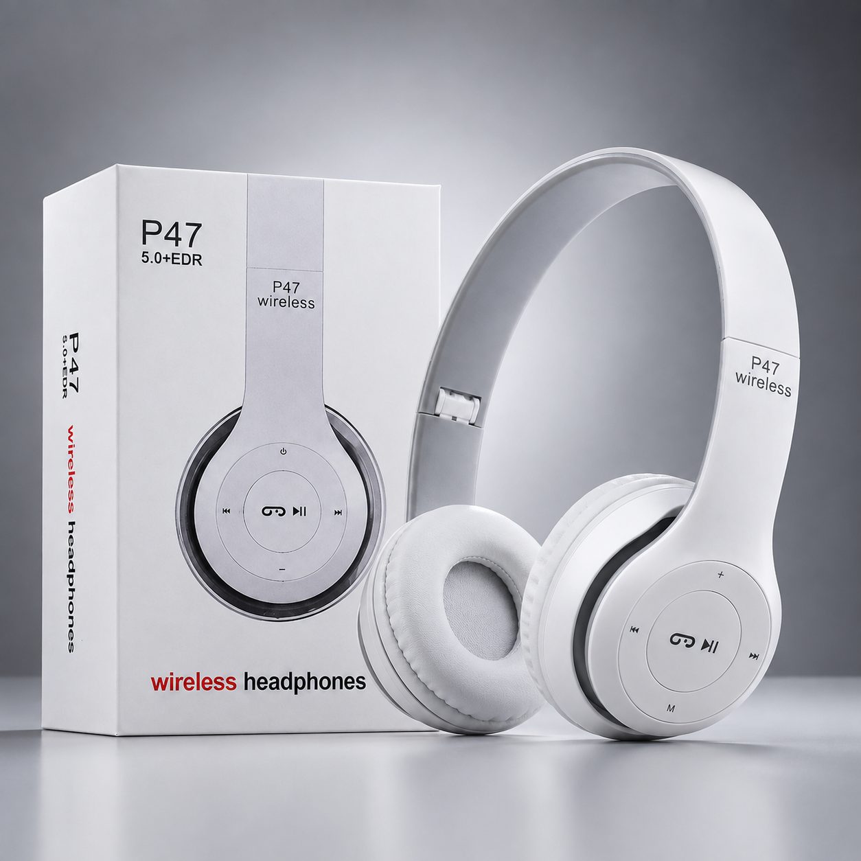 Kufje Wireless P47 me Bluetooth, ngjyrë e bardhë - foto 2