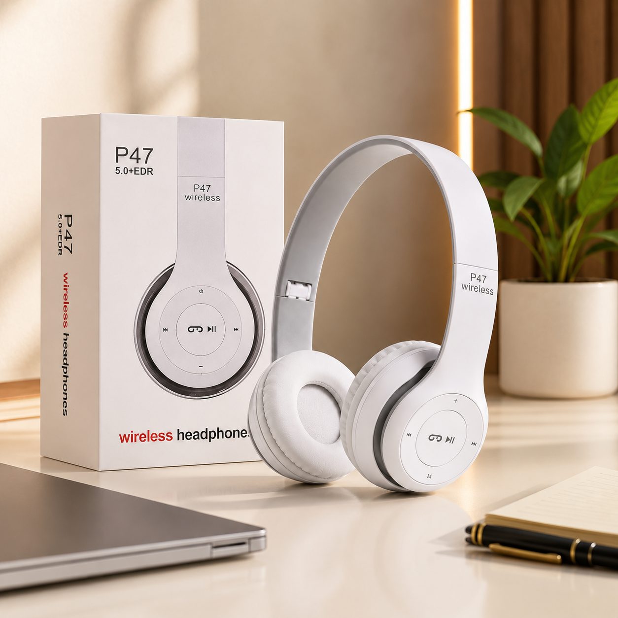 Kufje Wireless P47 me Bluetooth, ngjyrë e bardhë - foto 3
