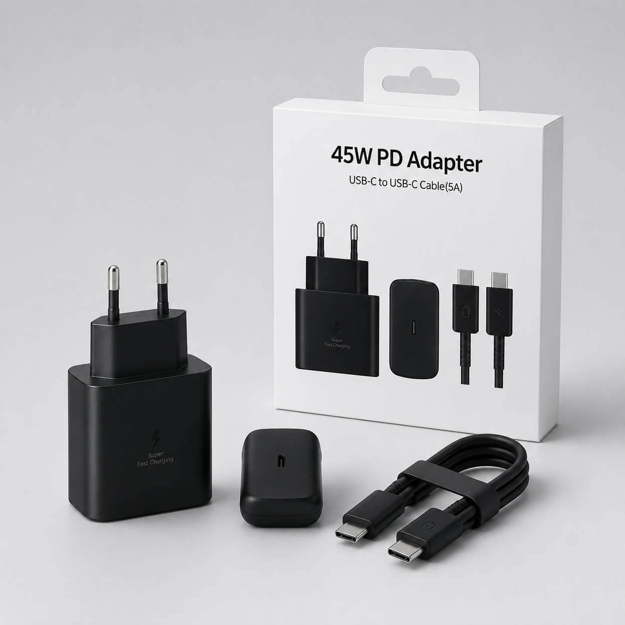 Adapter 45W PD USB-C me karikim të shpejtë, ngjyrë e zezë - foto 2