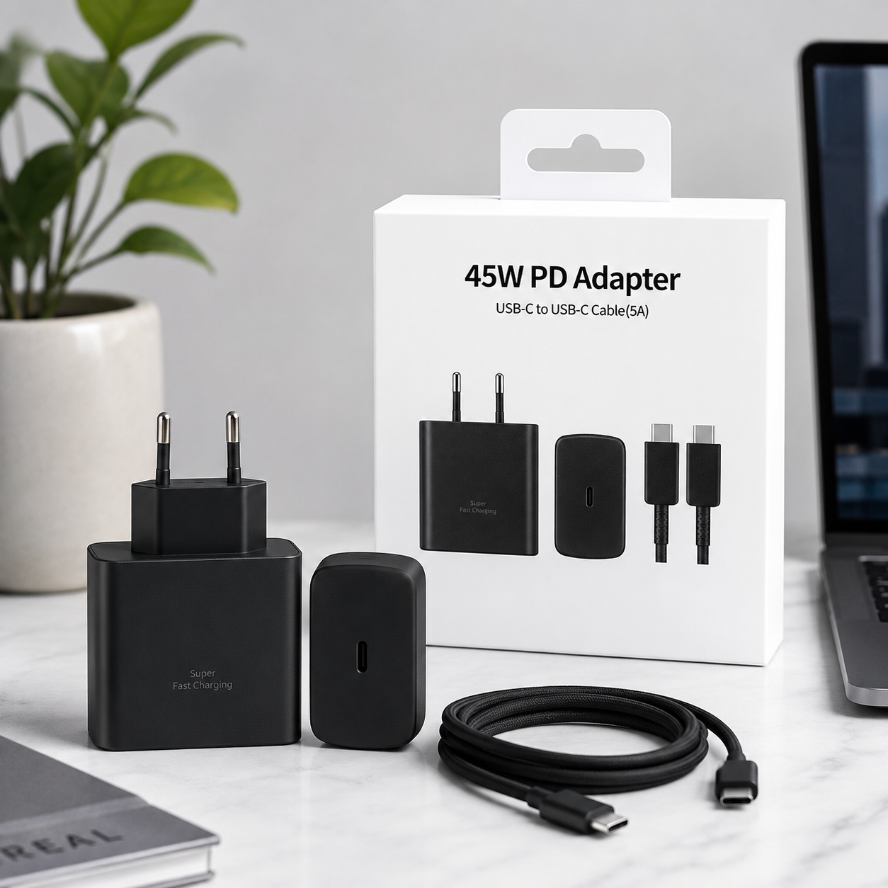 Adapter 45W PD USB-C me karikim të shpejtë, ngjyrë e zezë - foto 3