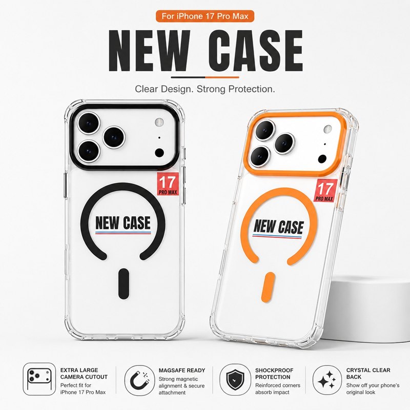 Mbrojtëse Transparente MagSafe për iPhone 17 Pro Max me Kornizë Kamerash