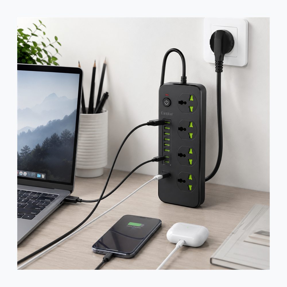 Power Socket Earldom T41 3000W me 4 Priza AC, 8 USB-A dhe 2 USB-C - foto 3