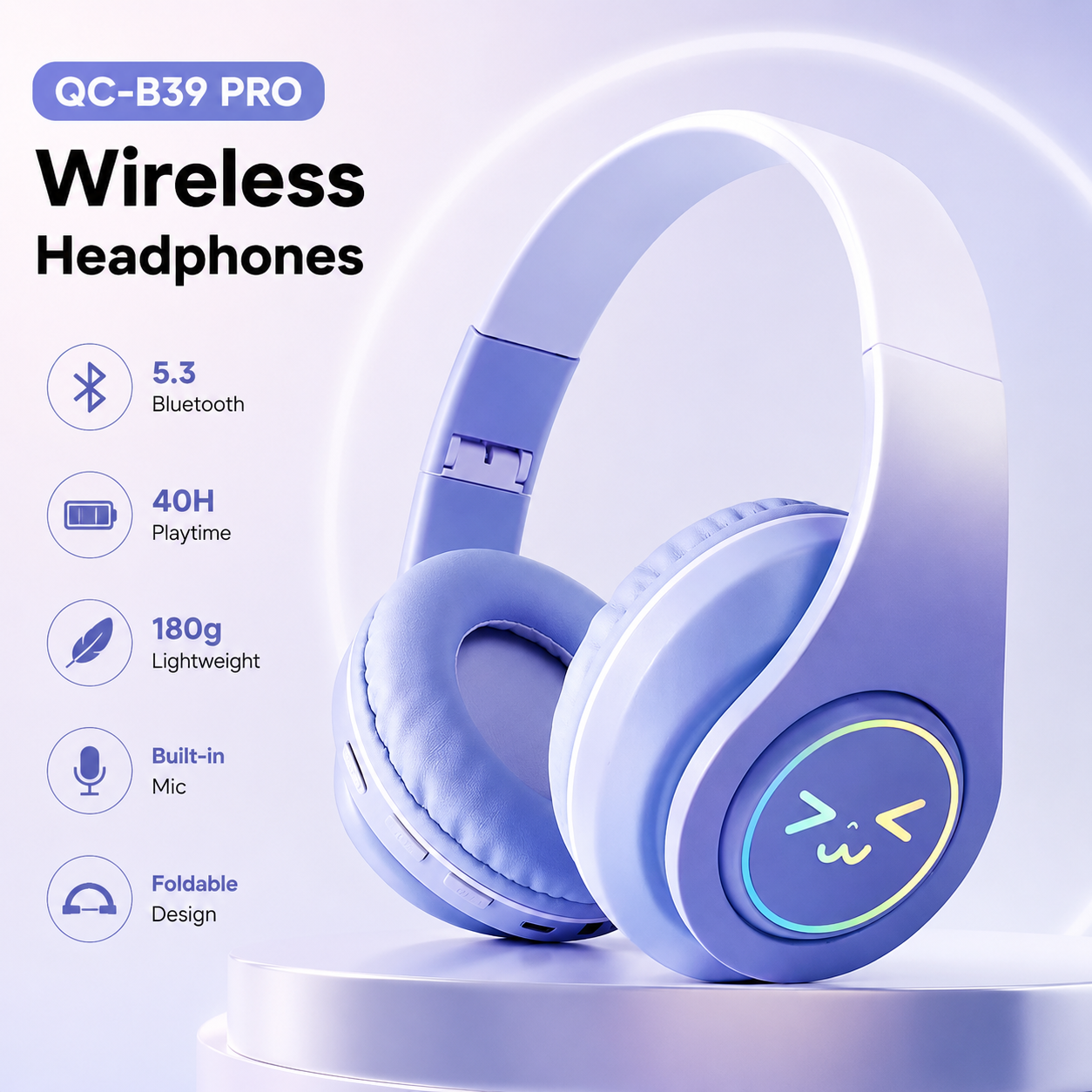 Kufje Wireless QC-B39 PRO, ngjyrë e kaltër e çelët - foto 4