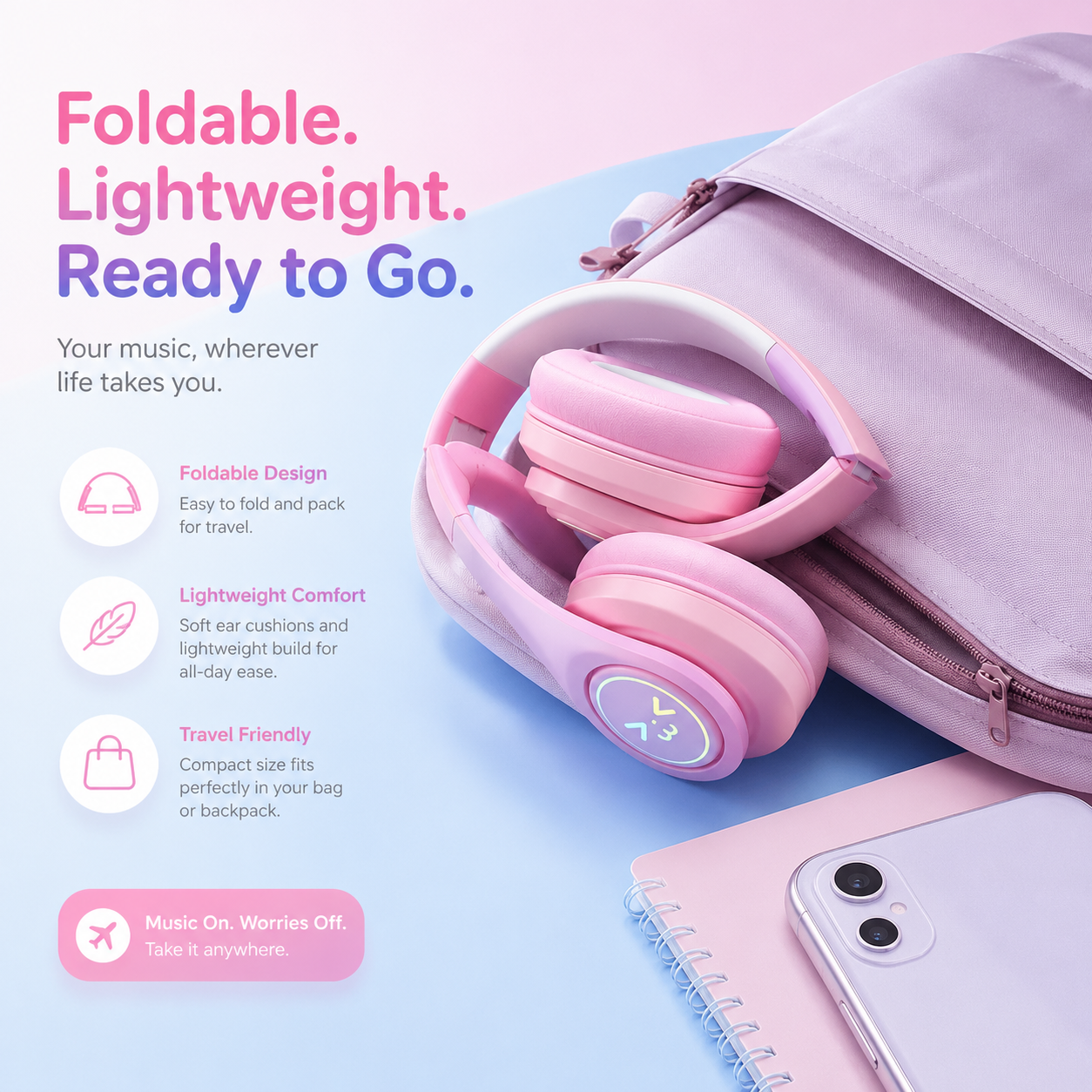 Kufje Wireless QC-B39 PRO, ngjyrë pembe - foto 4