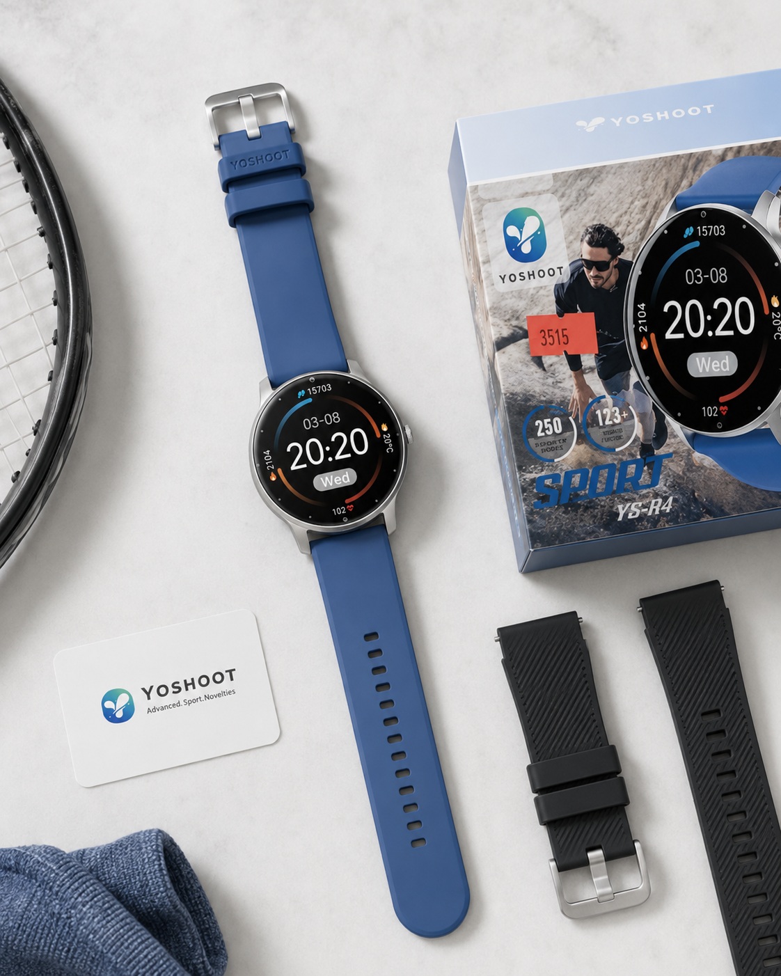 Smartwatch Sport YS-R4 me Ekran Rrethor dhe Rrip Blu