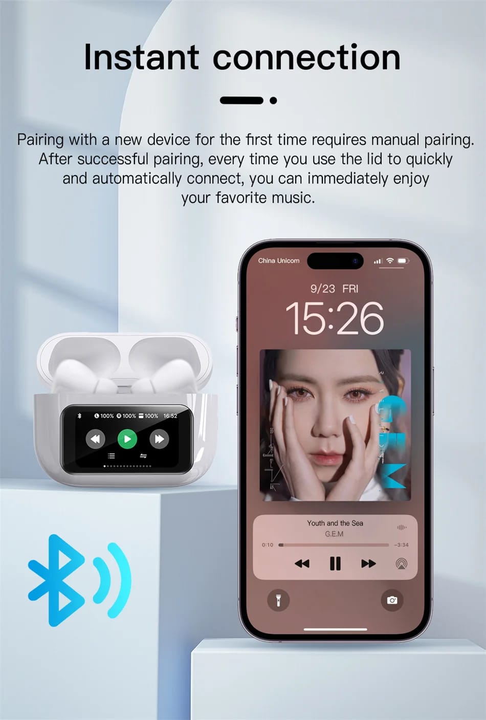Kufje Bluetooth A9 Pro me Ekran me Prekje & ANC, me reduktim aktiv të zhurmës, për muzikë, thirrje dhe argëtim, ngjyrë e bardhë