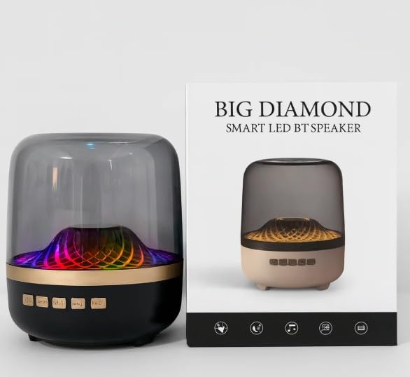 Altoparlant Bluetooth Inteligjent Big Diamond me Ndriçim LED, me ndriçim modern LED/RGB, për përdorim të përditshëm, e zezë me kupolë të errët