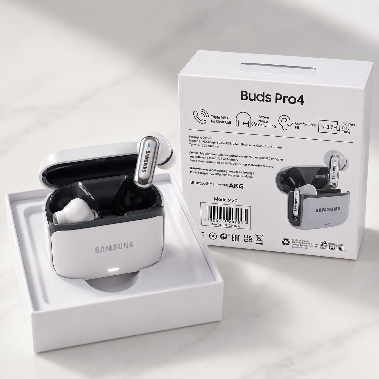 Kufje Wireless Buds Pro4 (TWS) me ANC dhe Kuti Karikimi (Emitim perfekt i Samsung Buds)