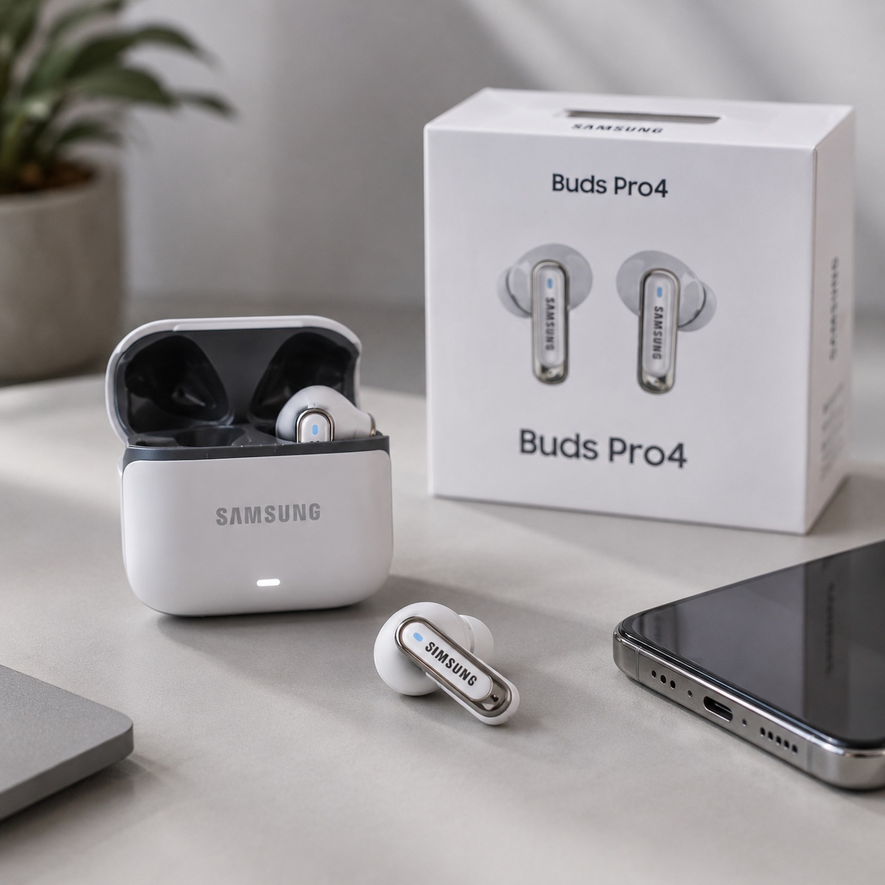 Kufje Wireless Buds Pro4 (TWS) me ANC dhe Kuti Karikimi (Emitim perfekt i Samsung Buds)