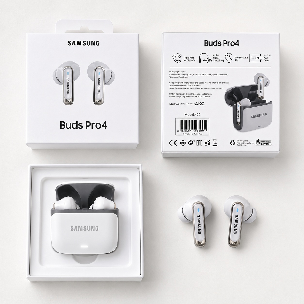 Kufje Wireless Buds Pro4 (TWS) me ANC dhe Kuti Karikimi (Emitim perfekt i Samsung Buds)