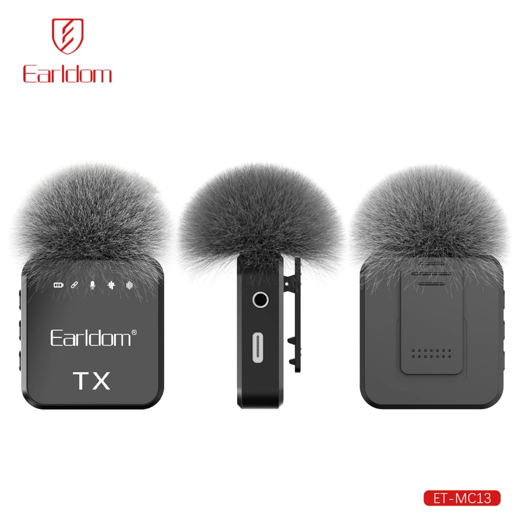 Mikrofon Wireless Earldom ET-MC13 (3-në-1) me Kuti Type-C/Lighting + Audio, me lidhje Bluetooth pa tela, për vlog, intervista dhe transmetime live, ngjyrë e zezë