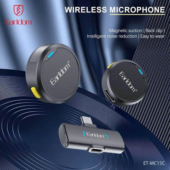 Mikrofon Wireless Earldom MC15C me Marrës Type-C, me lidhje Bluetooth pa tela, për vlog, intervista dhe transmetime live, e gri e errët / e zezë
