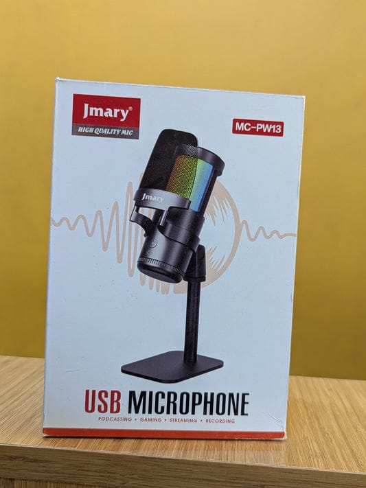 Mikrofoni USB Jmary MC-PW13 Profesional me RGB, me ndriçim modern LED/RGB, për vlog, intervista dhe transmetime live, e zezë me dritë rgb