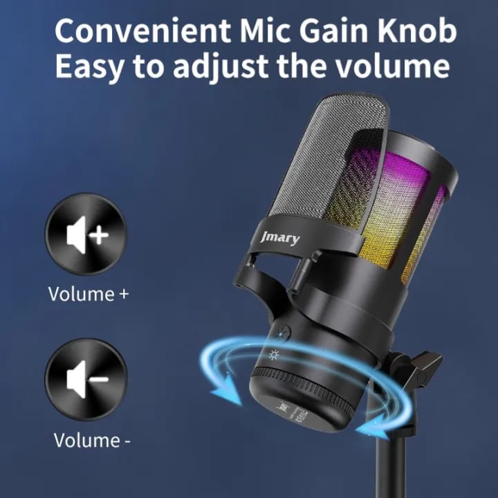 Mikrofoni USB Jmary MC-PW13 Profesional me RGB, me ndriçim modern LED/RGB, për vlog, intervista dhe transmetime live, e zezë me dritë rgb