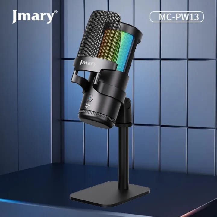 Mikrofoni USB Jmary MC-PW13 Profesional me RGB, me ndriçim modern LED/RGB, për vlog, intervista dhe transmetime live, e zezë me dritë rgb