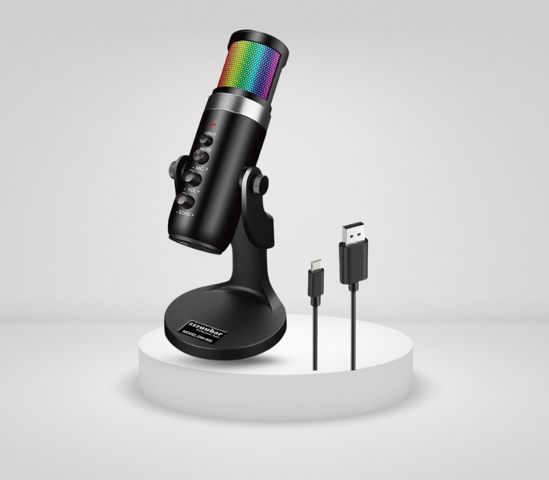 Mikrofoni USB Jmary MC-PW9 me Ndriçim RGB, me ndriçim modern LED/RGB, për vlog, intervista dhe transmetime live, e zezë me dritë rgb