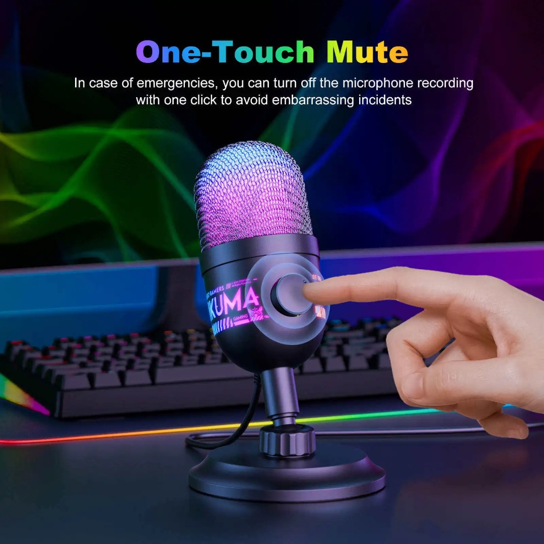 Mikrofon Gaming Onikuma RGB me Çelës Volumi, me ndriçim modern LED/RGB, për muzikë, thirrje dhe argëtim, e zezë me ndriçim rgb