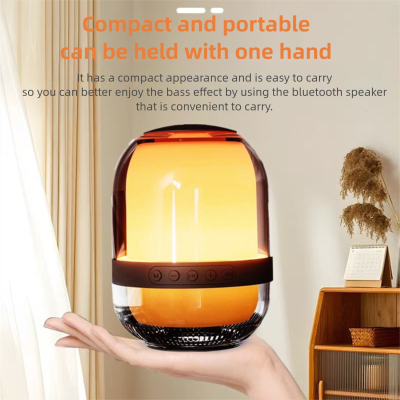 Altoparlant Wireless Bluetooth me Ndriçim Panoramik RGB, me ndriçim modern LED/RGB, për përdorim të përditshëm, e zezë (me dritë shumëngjyrëshe)