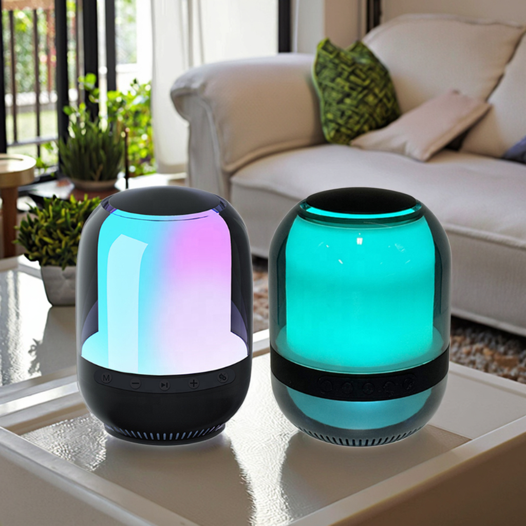 Altoparlant Wireless Bluetooth me Ndriçim Panoramik RGB, me ndriçim modern LED/RGB, për përdorim të përditshëm, e zezë (me dritë shumëngjyrëshe)