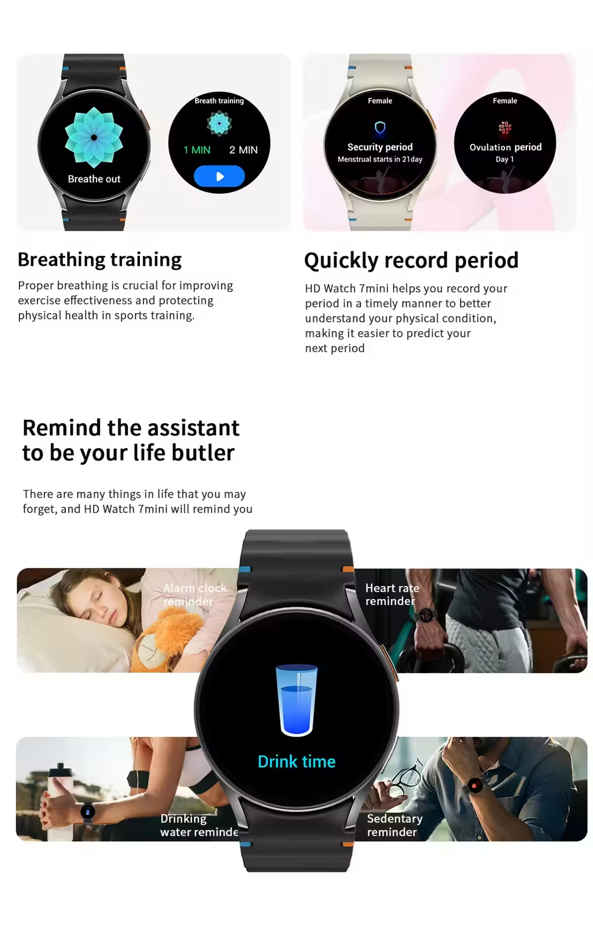 Orë Inteligjente Sportive Premium (Rrip Khaki) - imitim i Samsung Galaxy, për njoftime, sport dhe përdorim ditor, ngjyrë e zezë