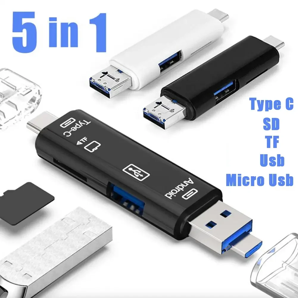 Adaptor dhe Lexues Kartash 3-në-1 (Type-C, Micro, USB), me dizajn modern dhe funksional, për shtëpi, zyrë dhe udhëtime, ngjyrë e zezë