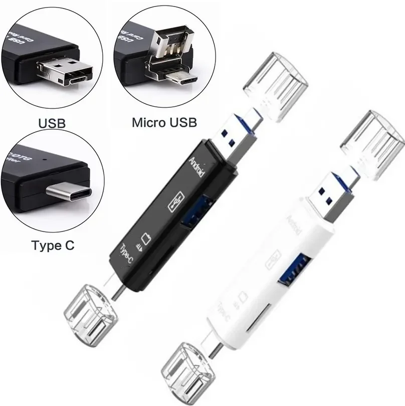 Adaptor dhe Lexues Kartash 3-në-1 (Type-C, Micro, USB), me dizajn modern dhe funksional, për shtëpi, zyrë dhe udhëtime, ngjyrë e zezë