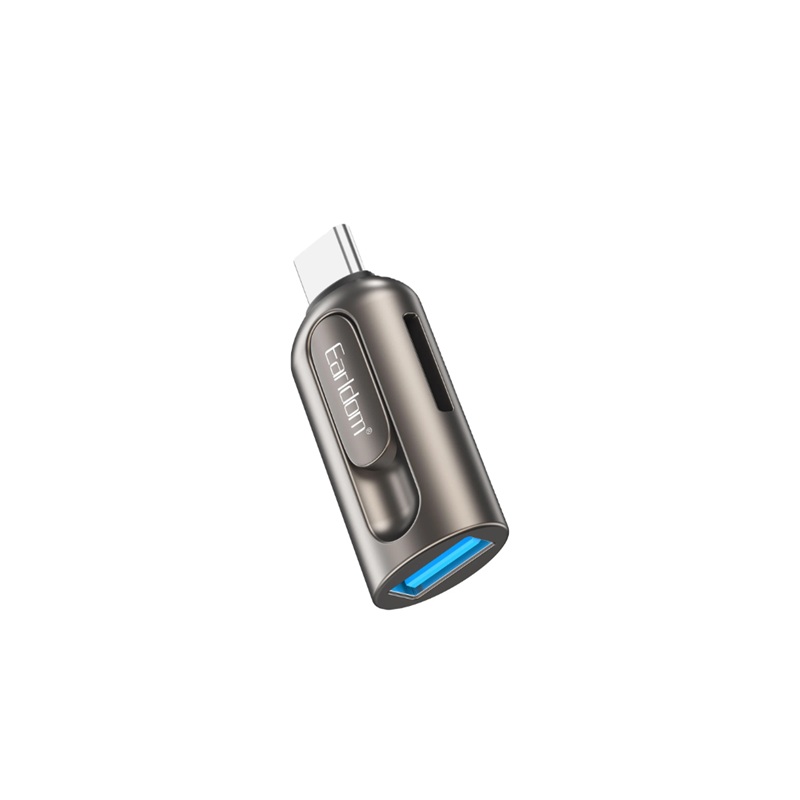Earldom 2-në-1 Lexues Kartash & OTG Adapter (USB-C), me dizajn modern dhe funksional, për shtëpi, zyrë dhe udhëtime, hiri (gunmetal)