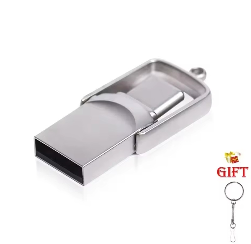 Mini USB Flash Drive Type-C 32GB / USB-A e Dyfishtë, për ruajtje dhe transferim të të dhënave, për kompjuter, punë dhe ruajtje të të dhënave, ngjyrë argjendi
