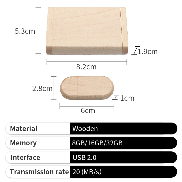 USB Flash Drive 16GB prej Druri me Kuti Ovale, për ruajtje dhe transferim të të dhënave, për kompjuter, punë dhe ruajtje të të dhënave, dru natyral (e çelët)