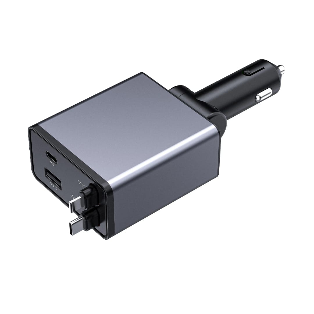 Karikues Makine me Kabllo të Integruara (100W PD), me karikim të shpejtë, për përdorim në veturë, gri/hiri