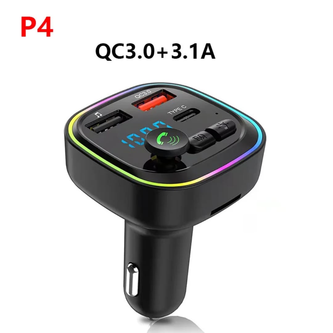 Modulator FM & Karikues Makine me Lexues Karte TF dhe USB + C type, me dizajn modern dhe funksional, për përdorim në veturë, e zezë me detaje rgb