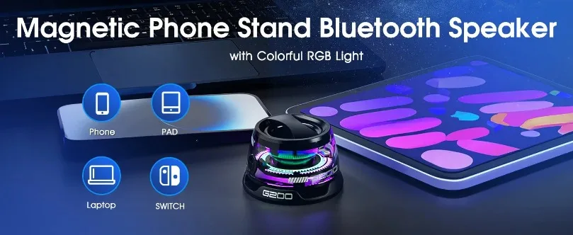 Altoparlant Portativ G200 me Ndriçim RGB, me ndriçim modern LED/RGB, për përdorim të përditshëm, e zeze/transparent