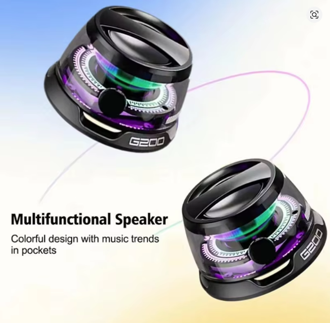 Altoparlant Portativ G200 me Ndriçim RGB, me ndriçim modern LED/RGB, për përdorim të përditshëm, e zeze/transparent