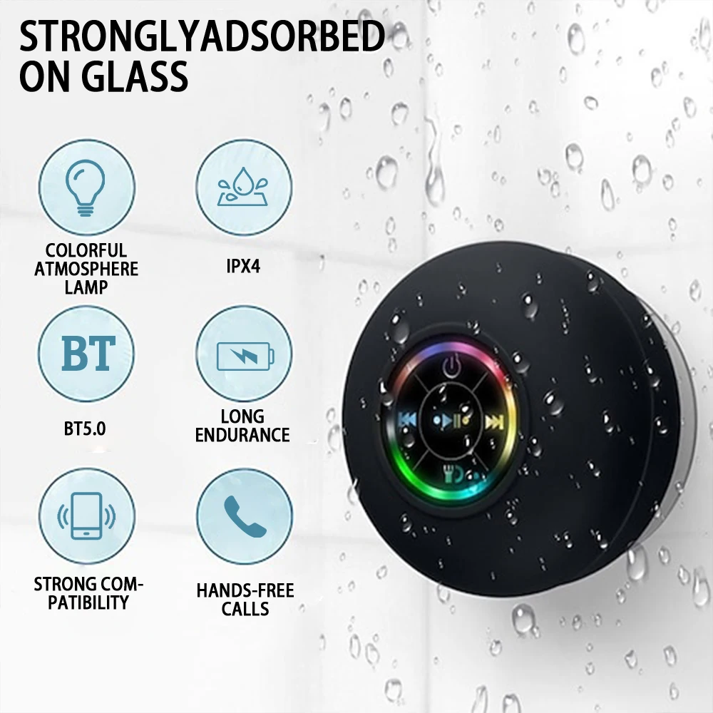 Altoparlant Bluetooth për Dush (Rezistent ndaj Ujit IPX4), me lidhje Bluetooth pa tela, për përdorim të përditshëm, ngjyrë e zezë