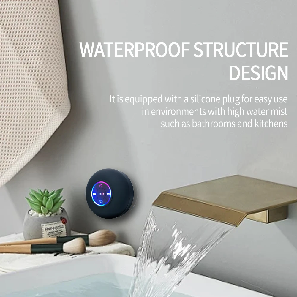 Altoparlant Bluetooth për Dush (Rezistent ndaj Ujit IPX4), me lidhje Bluetooth pa tela, për përdorim të përditshëm, ngjyrë e zezë