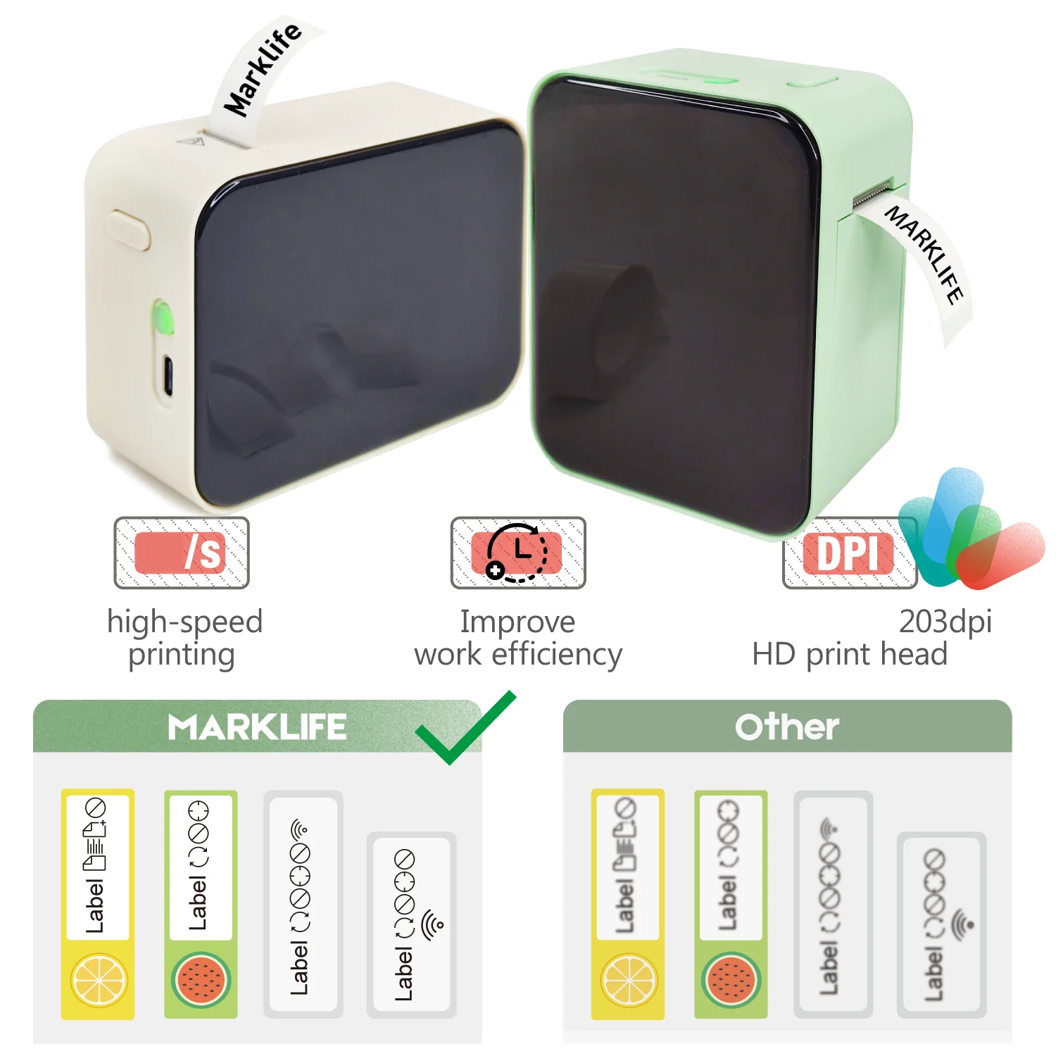 Printer Termik Portativ për Etiketa (Me Bluetooth), për performancë të qëndrueshme, për kompjuter, punë dhe ruajtje të të dhënave, e gjelbër (mente)