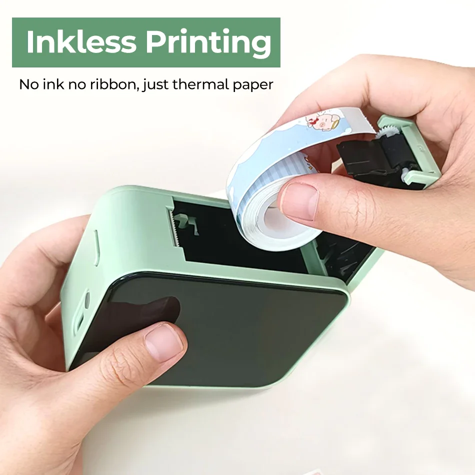 Printer Termik Portativ për Etiketa (Me Bluetooth), për performancë të qëndrueshme, për kompjuter, punë dhe ruajtje të të dhënave, e gjelbër (mente)