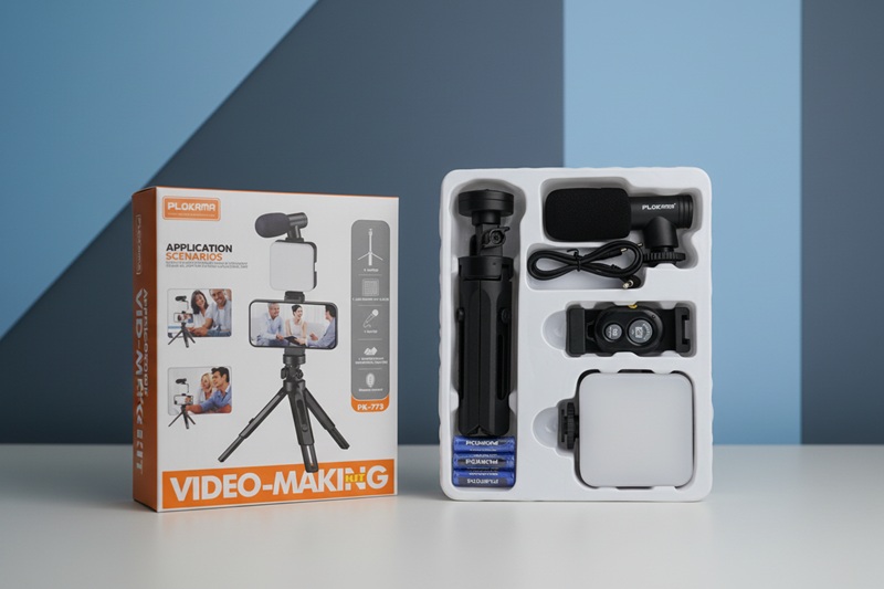 Aksesor praktik Plokama Video-Making Kit PK-772, me dizajn modern dhe funksional, për krijim përmbajtjeje dhe video, ngjyrë e zezë