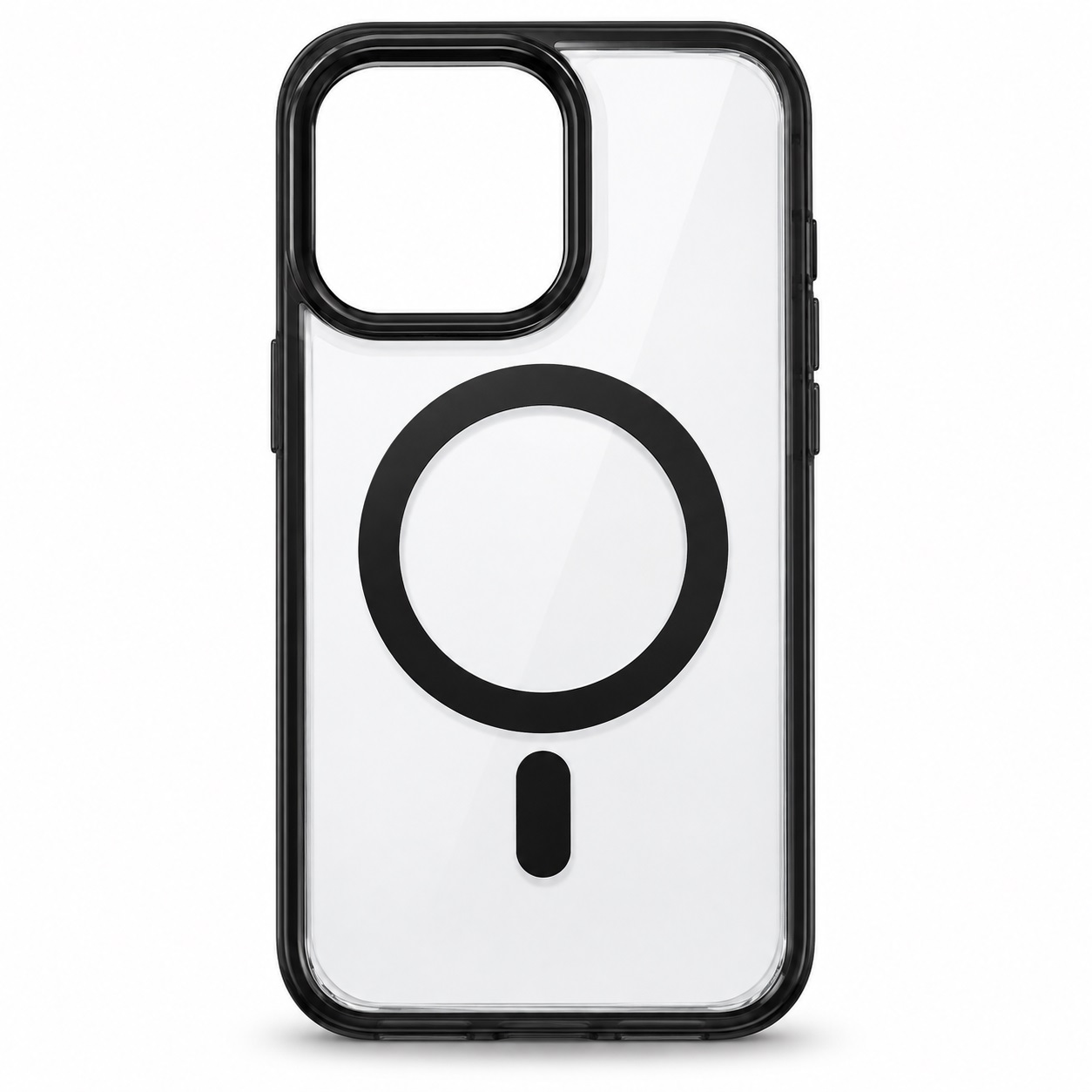 Mbrojtëse për iPhone 15 Pro Max me Unazë MagSafe – Transparente me Kornizë të Zezë