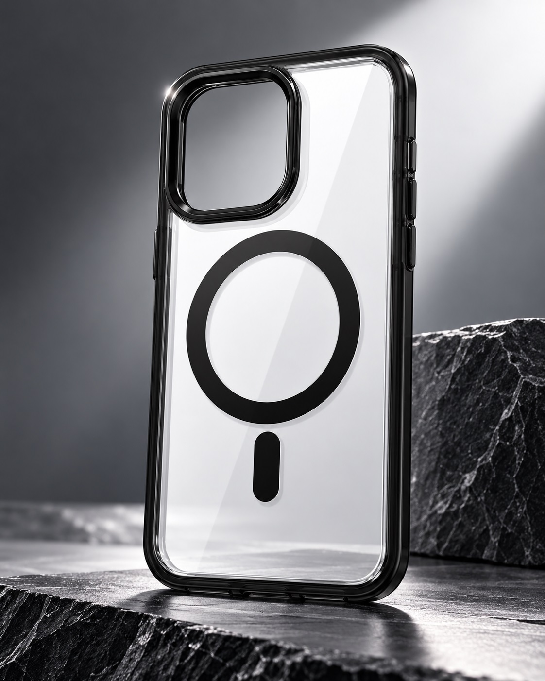 Mbrojtëse për iPhone 15 Pro Max me Unazë MagSafe – Transparente me Kornizë të Zezë – foto 6