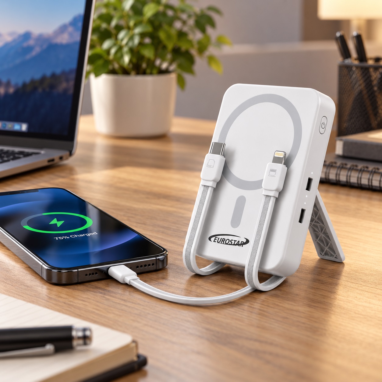 Power Bank Eurostar MagSafe 10000 mAh me Kabllo të Integruara dhe Mbajtëse – foto 5