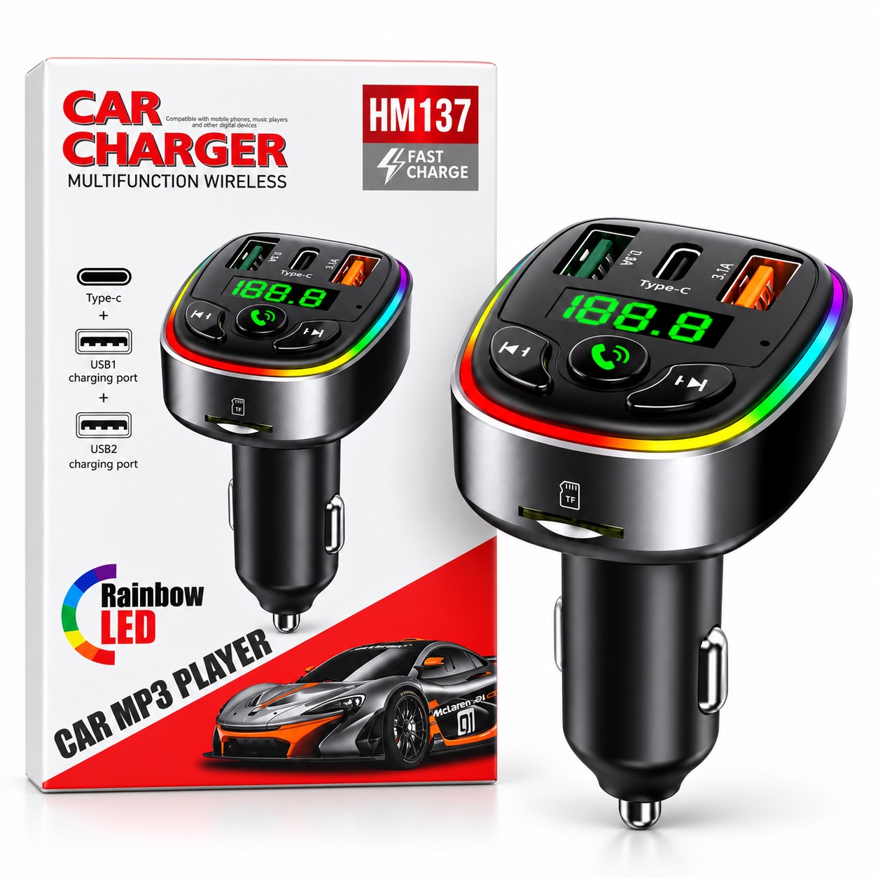 Karikues Veture HM137 me Transmetues FM, USB-C dhe LED RGB – foto 3