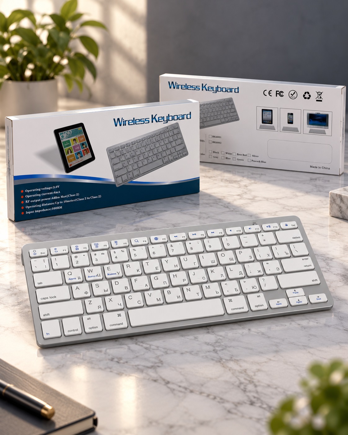Tastierë Wireless Kompakte QWERTY – E Bardhë me Argjend – foto 5