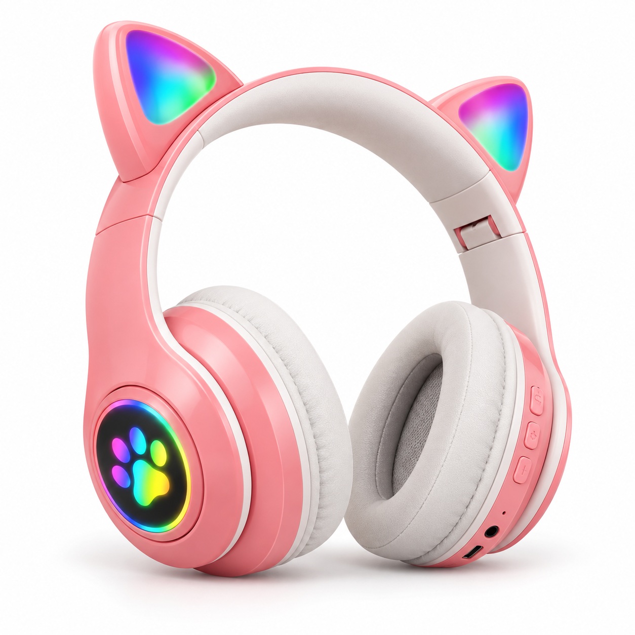 Kufje Wireless B39M Cat Ear me RGB, Bluetooth 5.0 dhe 400 mAh – Rozë